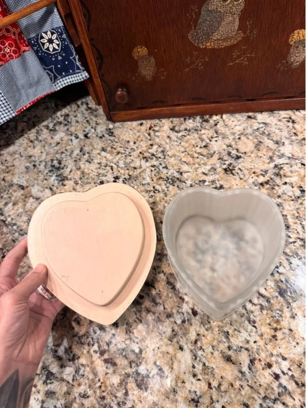 Vintage frosted glass heart container